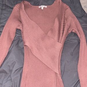 Charlotte Russe Ribbed V-Neck Mini Dress in Mauve